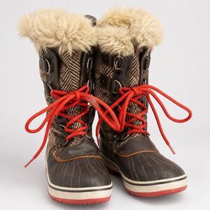 Sorel Tofino Winter Boots Womens 10 Faux Fur Tall Herringbone NL2190